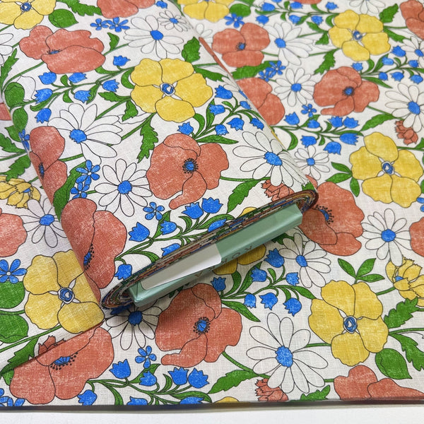 Bolt of Sopo Retro Vintage Floral Cotton Dobby Fabric in Natural by Kokka Japanese import with rustic floral print and textured dobby weave