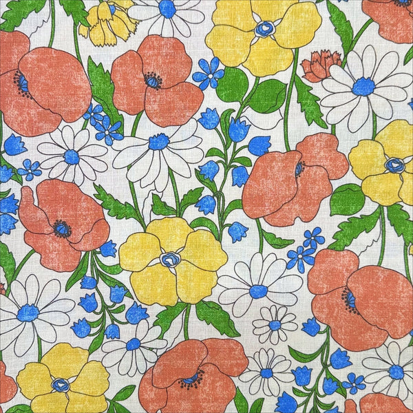 Sopo Retro Vintage Floral Cotton Dobby Fabric in Natural by Kokka Japanese import with rustic floral print and textured dobby weave