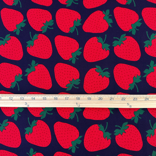 Scale of Strawberries Cotton Oxford fabric by Sevenberry, style B850592Z 1-4, in navy