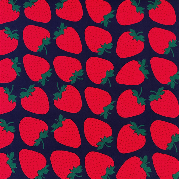 Strawberries Cotton Oxford fabric by Sevenberry, style B850592Z 1-4, in navy
