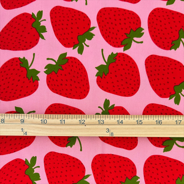 Scale of Strawberries Cotton Oxford fabric by Sevenberry, style B850592Z 1-3, in pink