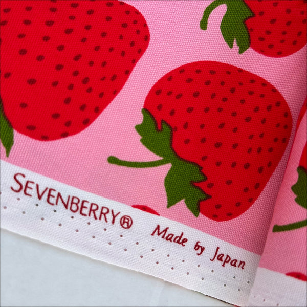 Selvage of Strawberries Cotton Oxford fabric by Sevenberry, style B850592Z 1-3, in pink