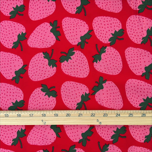 Scale of Strawberries Cotton Oxford fabric by Sevenberry, style B850592Z 1-1, in red