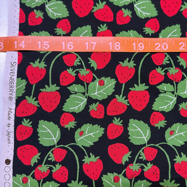 Scale of Strawberries Vines cotton oxford fabric in black by Sevenberry, Japanese import featuring strawberry and vine print