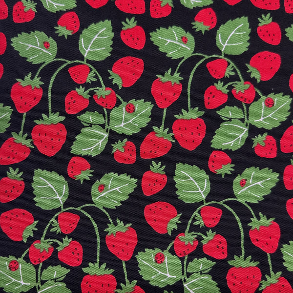 Strawberries Vines cotton oxford fabric in black by Sevenberry, Japanese import featuring strawberry and vine print