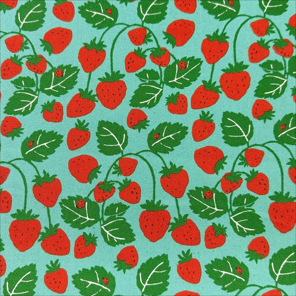 Strawberries Vines cotton oxford fabric in dark seafoam by Sevenberry, Japanese import featuring strawberry and vine print