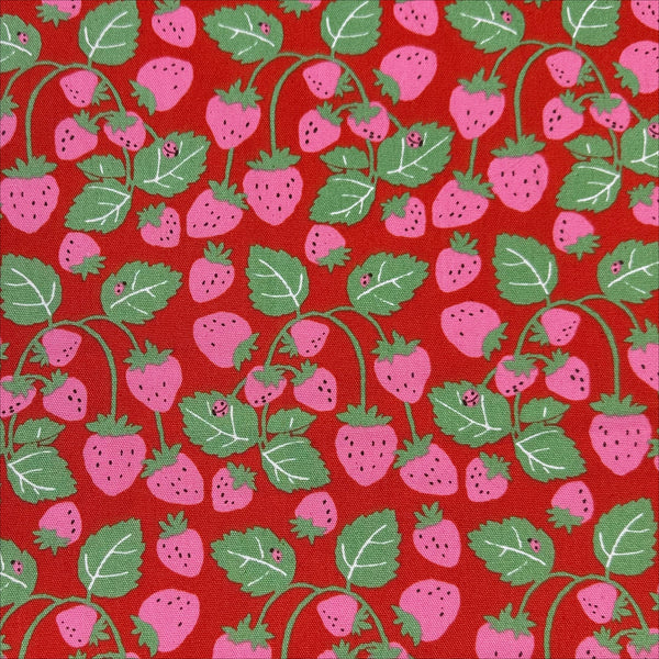 Strawberries Vines cotton oxford fabric in red by Sevenberry, Japanese import featuring strawberry and vine print