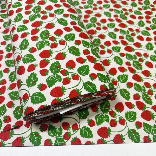 Bolt of Strawberries Vines cotton oxford fabric in white by Sevenberry, Japanese import featuring strawberry and vine print
