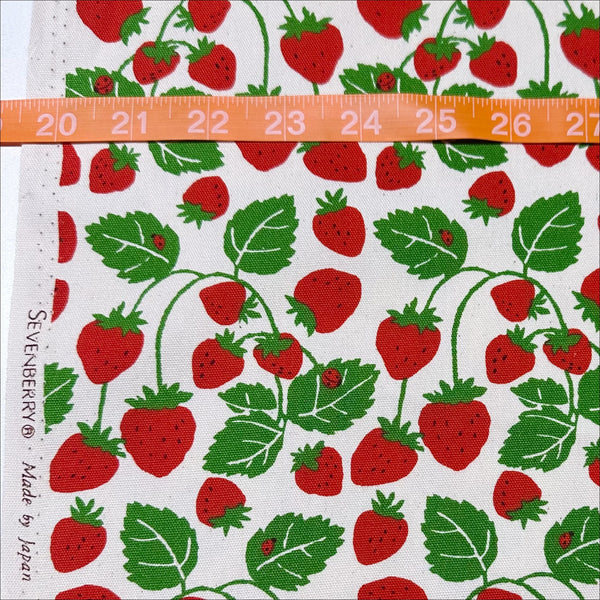 Scale of Strawberries Vines cotton oxford fabric in white by Sevenberry, Japanese import featuring strawberry and vine print