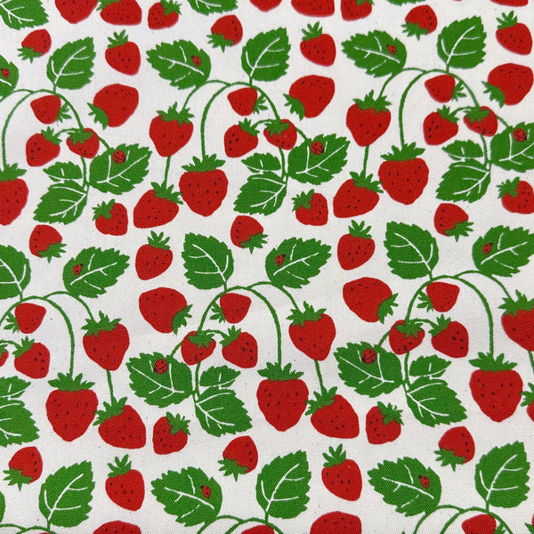Strawberries Vines cotton oxford fabric in white by Sevenberry, Japanese import featuring strawberry and vine print