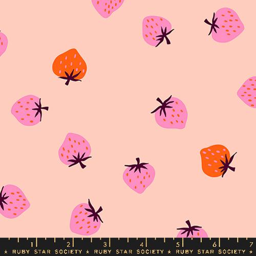 Strawberry Toss cotton fabric in pale peach by Kimberly Knight for Ruby Star Society