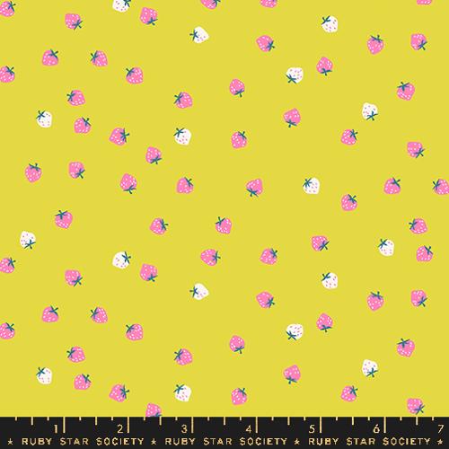 Strawberry Mini Berry cotton fabric in citron by Kimberly Knight for Ruby Star Society