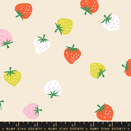 Strawberry Toss cotton fabric in shell by Kimberly Knight for Ruby Star Society