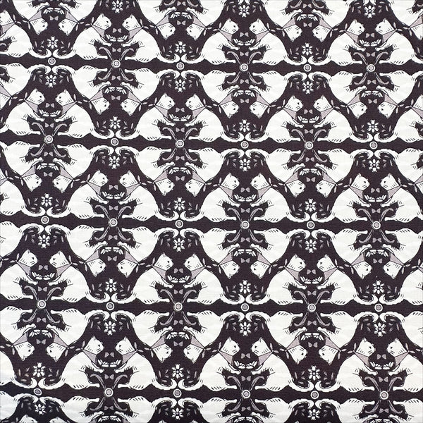 Sun Sun Cat cotton oxford fabric by Yuwa in black, CO-159219-E