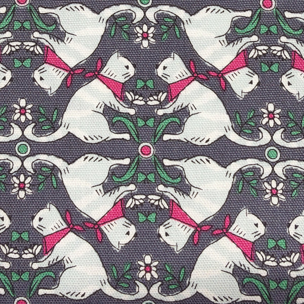 Close up of Sun Sun Cat cotton oxford fabric by Yuwa in gray, CO-159219-C