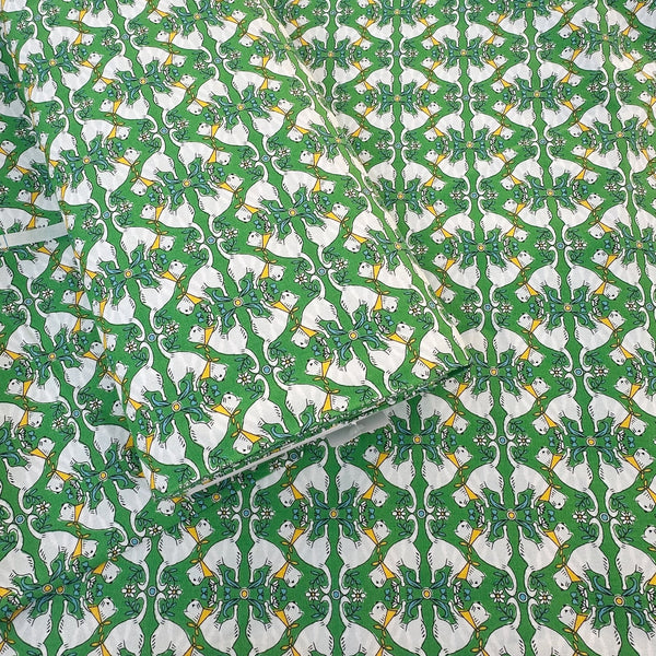 Bolt of Sun Sun Cat cotton oxford fabric by Yuwa in green, CO-159219-A