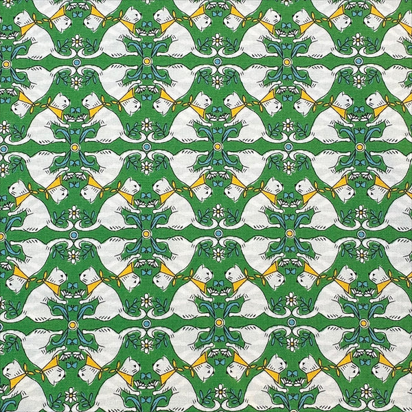 Sun Sun Cat cotton oxford fabric by Yuwa in green, CO-159219-A