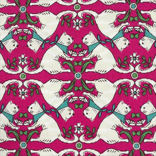 Close up of Sun Sun Cat cotton oxford fabric by Yuwa in pink, CO-159219-D