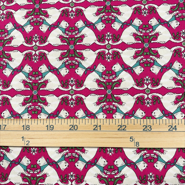 Scale of Sun Sun Cat cotton oxford fabric by Yuwa in pink, CO-159219-D