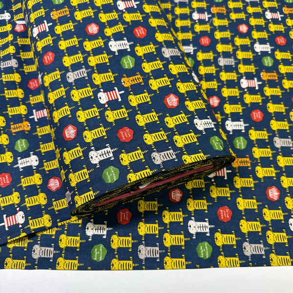 Bolt of Tiger Cat canvas fabric by Cotton Kobayashi, cotton linen blend imported from Japan