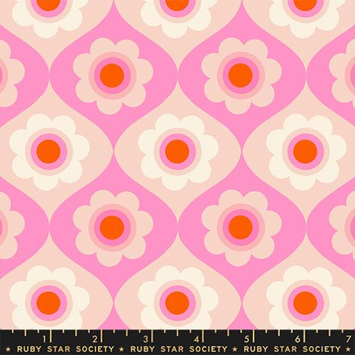 Scale of Trinketry Floral Fabric in Flamingo by Melody Miller for Ruby Star Society – cotton print featuring retro floral designs