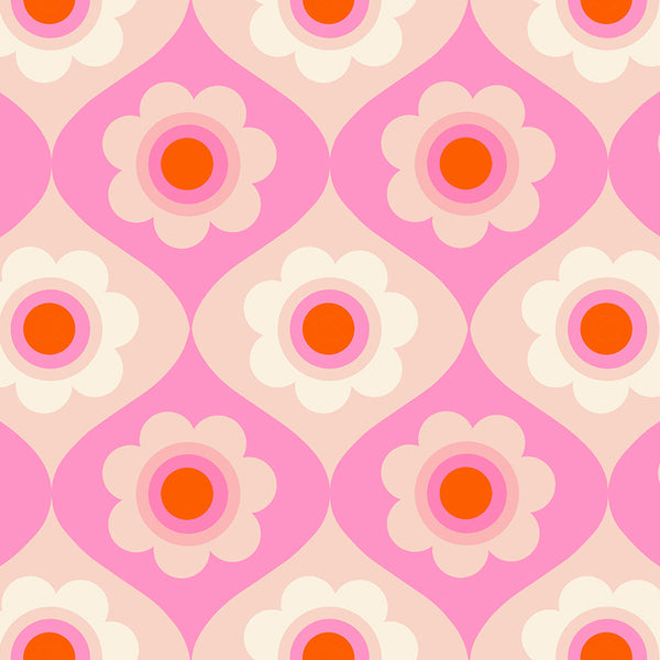 Trinketry Floral Fabric in Flamingo by Melody Miller for Ruby Star Society – cotton print featuring retro floral designs