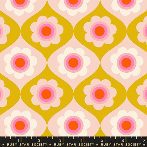 Scale of Trinketry Floral Fabric in Goldenrod by Melody Miller for Ruby Star Society – cotton print featuring retro floral designs