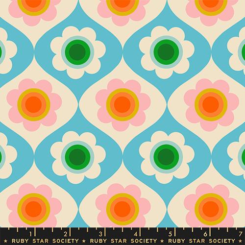 Scale of Trinketry Floral Fabric in Turquoise by Melody Miller for Ruby Star Society – cotton print featuring retro floral designs