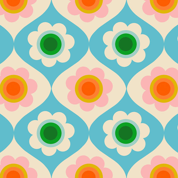 Trinketry Floral Fabric in Turquoise by Melody Miller for Ruby Star Society – cotton print featuring retro floral designs