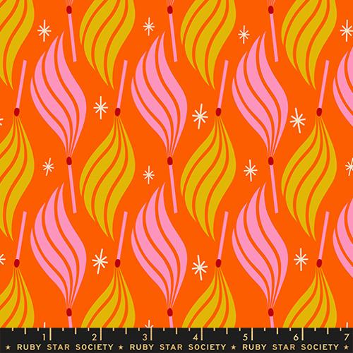 Scale of Trinketry Lit Fabric in Goldfish by Melody Miller for Ruby Star Society – cotton print featuring novelty retro flame and matches