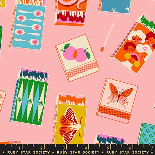 Scale of Trinketry Matchmaker Fabric in Balmy by Melody Miller for Ruby Star Society – vibrant cotton print featuring retro matchbook designs