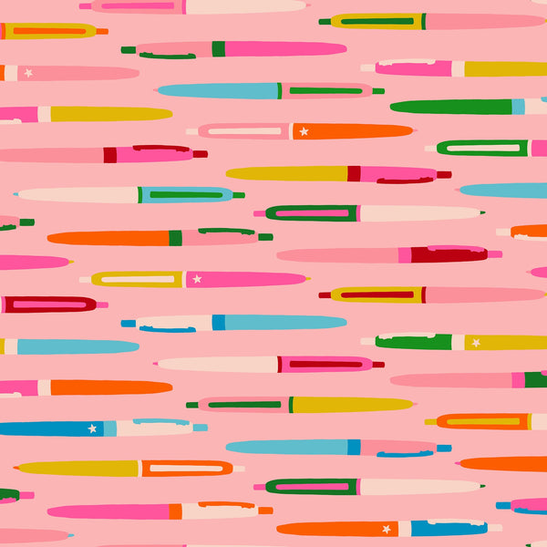 Trinketry Pens Fabric in Balmy by Melody Miller for Ruby Star Society – cotton print featuring retro pen designs