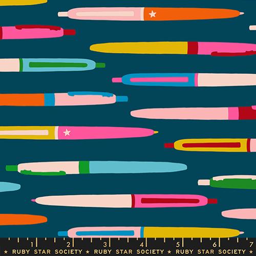 Scale of Trinketry Pens Fabric in Galaxy by Melody Miller for Ruby Star Society – cotton print featuring retro pen designs