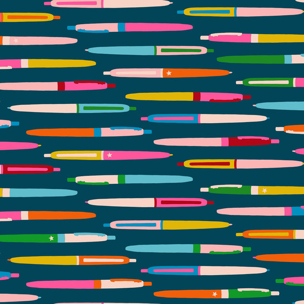 Trinketry Pens Fabric in Galaxy by Melody Miller for Ruby Star Society – cotton print featuring retro pen designs