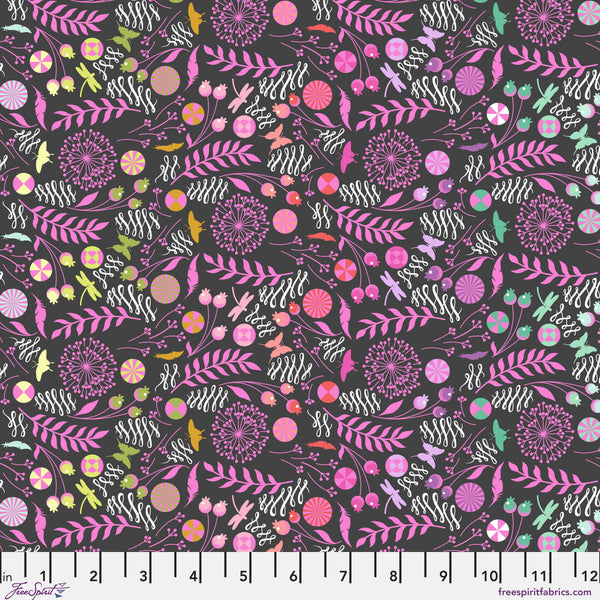 Dandelion fabric by Tula Pink shown with scale reference
