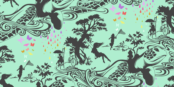 Turtle Bay in Sweet Mint by Tula Pink, Prince Charming Déjà Vu collection, full view