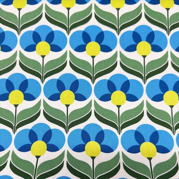 Nordic Flower Floral Print Cotton Oxford Fabric, Imported from Japan Retro Mod Blue
