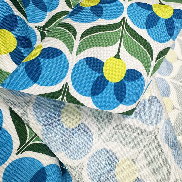 Nordic Flower Floral Print Cotton Oxford Fabric, Imported from Japan Retro Mod Blue
