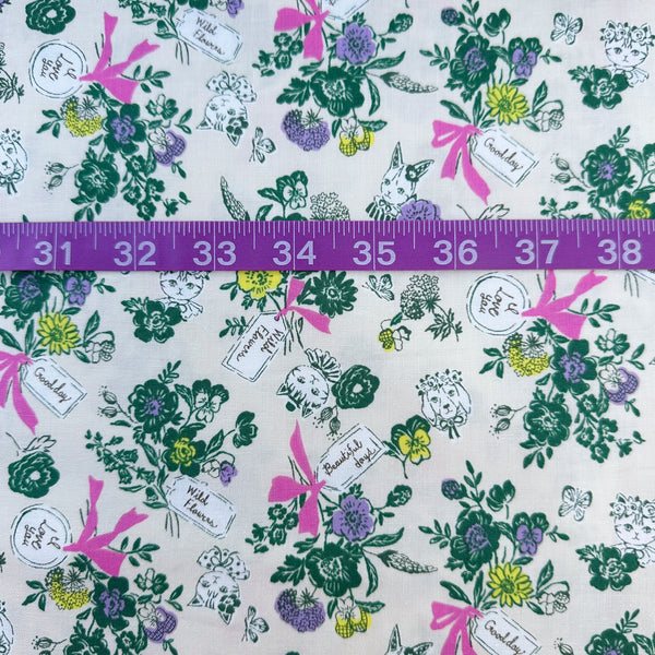 Scale of Wild Flower Bouquet cotton fabric in Cream by Sobakasu Kids for Yuwa Fabrics featuring a detailed floral bouquet print
