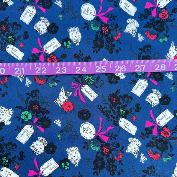 Scale of Wild Flower Bouquet cotton fabric in Navy by Sobakasu Kids for Yuwa Fabrics featuring a detailed floral bouquet print