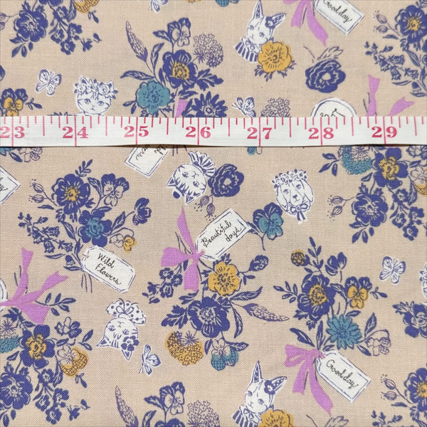Scale of Wild Flower Bouquet cotton fabric in tan by Sobakasu Kids for Yuwa Fabrics