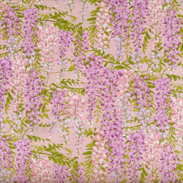 Wisteria Cotton Dobby Fabric by Cotton Kobayashi, style KTS7191-B, featuring wisteria blossoms, in pink, imported from Japan