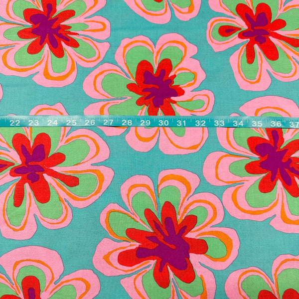 Funky Flora Brandon Mably for Kaffe Fassett Aqua Fabric, Free Spirit Fabrics