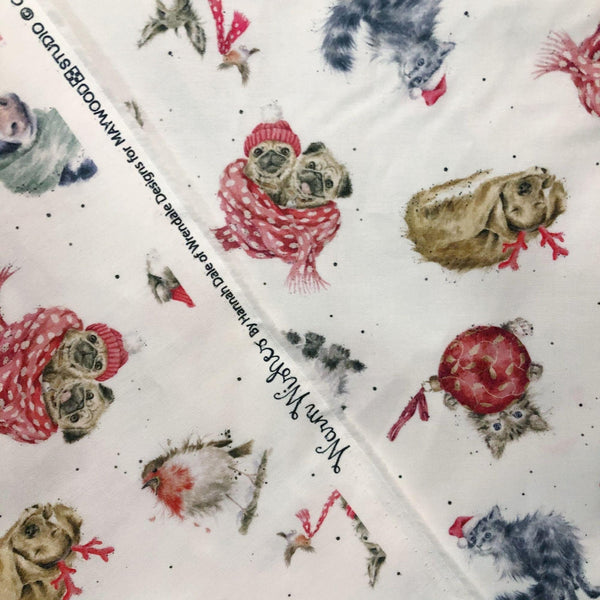 Petite Warm Wishes Tossed Animals Cotton Fabric Maywood Studio