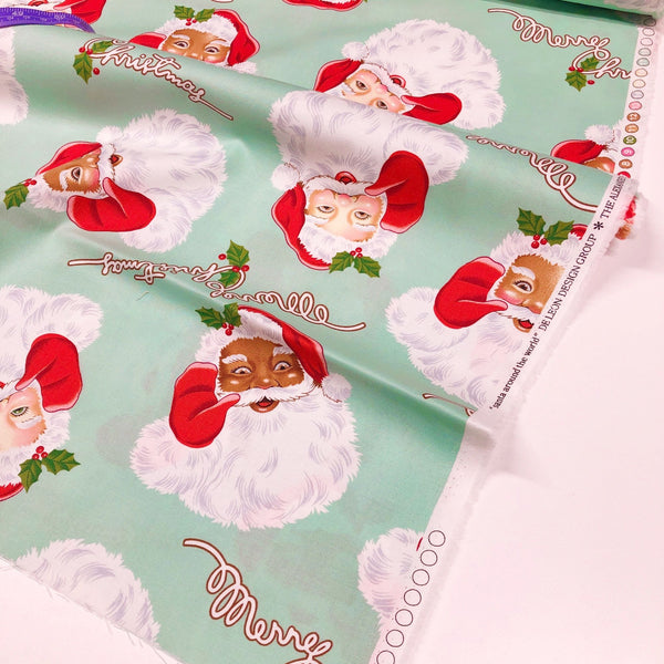 Alexander Henry Santa Around the World Cotton Fabric Mint