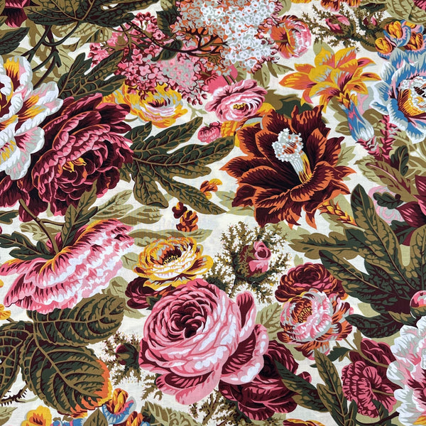 Floral Burst Philip Jacobs for Kaffe Fassett Green Fabric, Free Spirit Fabrics Natural