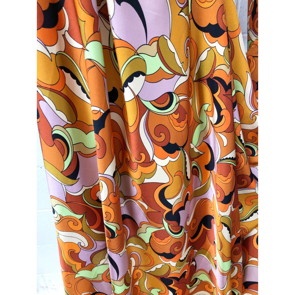 Abstract Optical Swirls Pucci-esque Retro Satin Twill Fabric