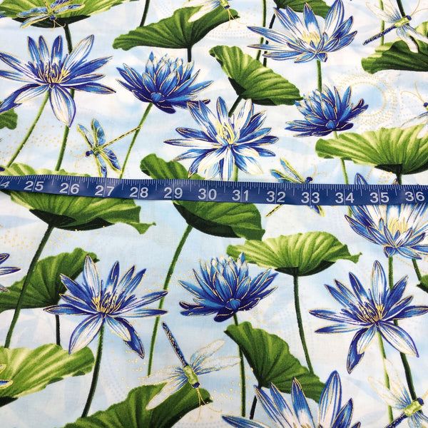 Benartex Dragonfly Dance Cotton Fabric by Kanvas 8499M Waterlily Pool Light Blue