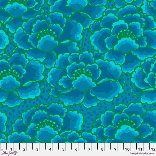 Tonal Floral in Turquoise Kaffe Fassett Collective Cotton Fabric, Free Spirit Fabrics