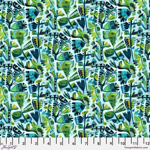 Raspberry Cieli Blue Find the Birds Este MacLeod for Free Spirit Cotton Fabric